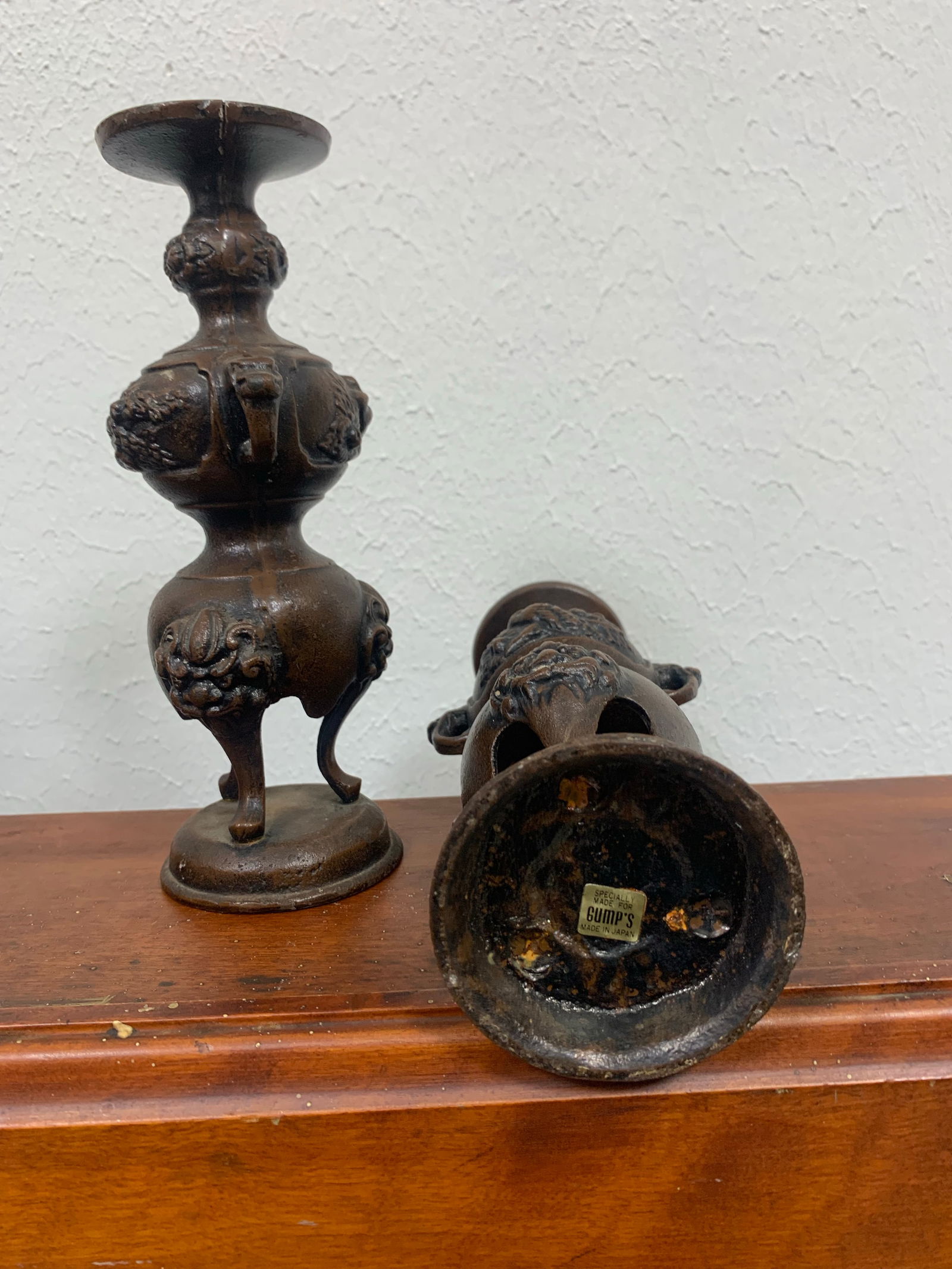 Vintage Japanese Bronze Candlesticks Incense Holders- a Pair - 3