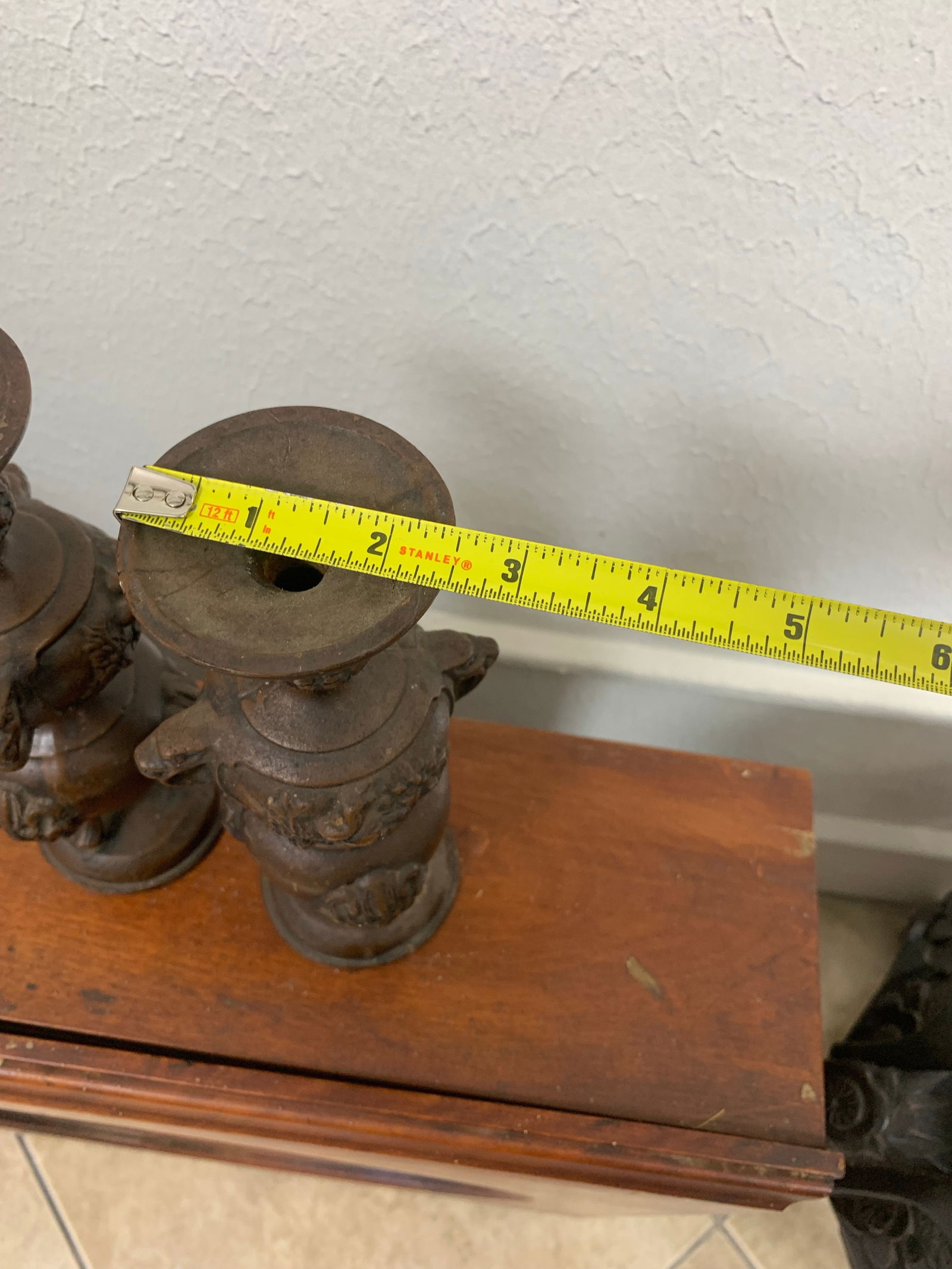 Vintage Japanese Bronze Candlesticks Incense Holders- a Pair - 7