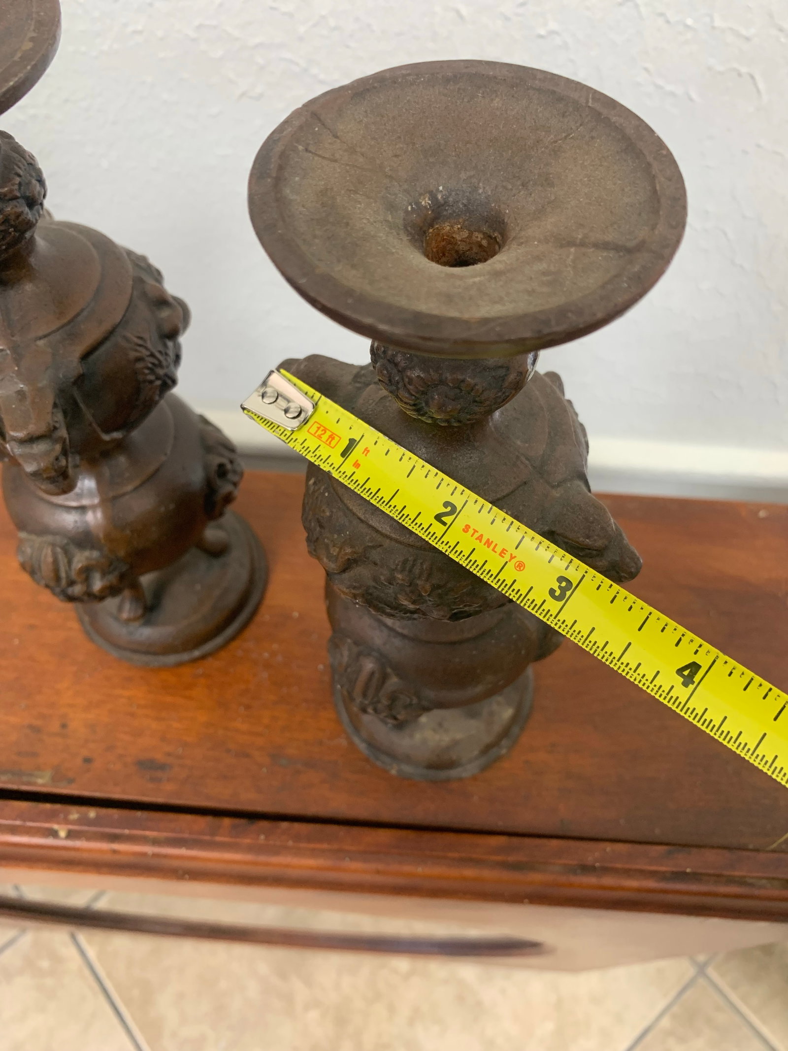 Vintage Japanese Bronze Candlesticks Incense Holders- a Pair - 8