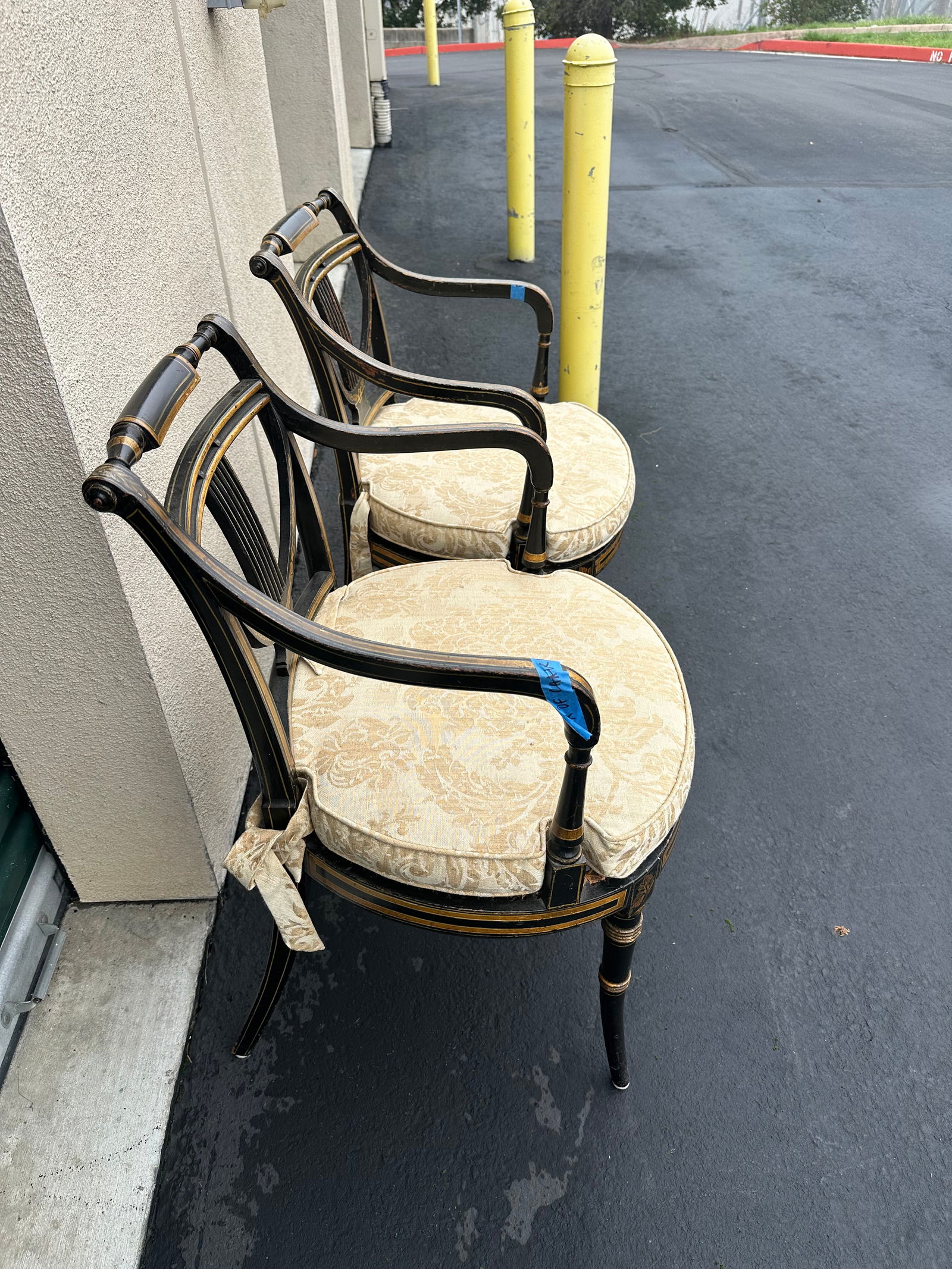 19th Century Pair of Regency Gilt Gold and Ebonized Black Arm Chairs - 2
