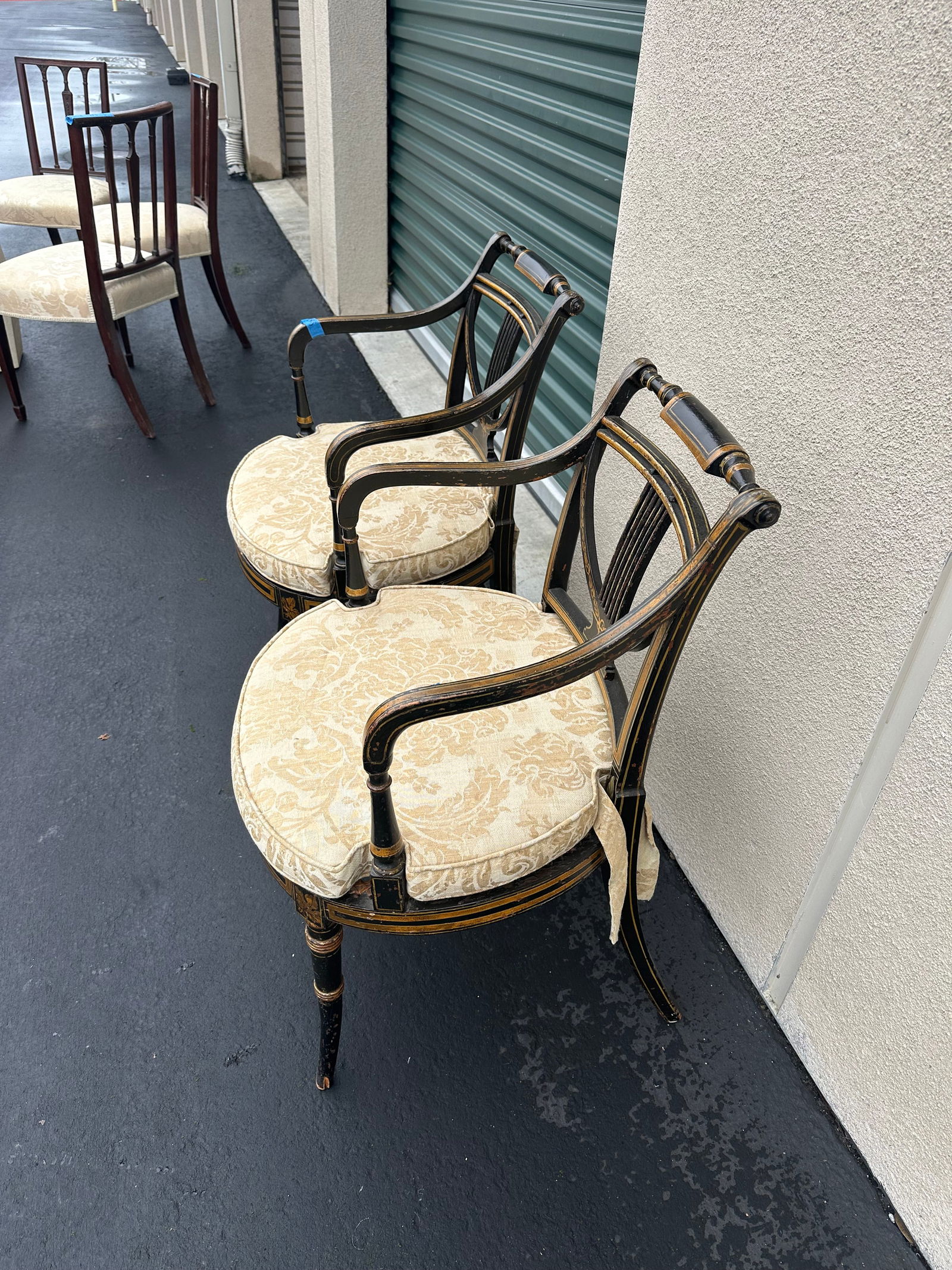 19th Century Pair of Regency Gilt Gold and Ebonized Black Arm Chairs - 3