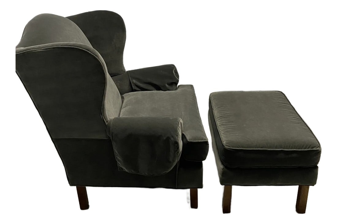 Newly Upholstered Highland House Chippendale Wing Chair and Ottoman (1 of 7)