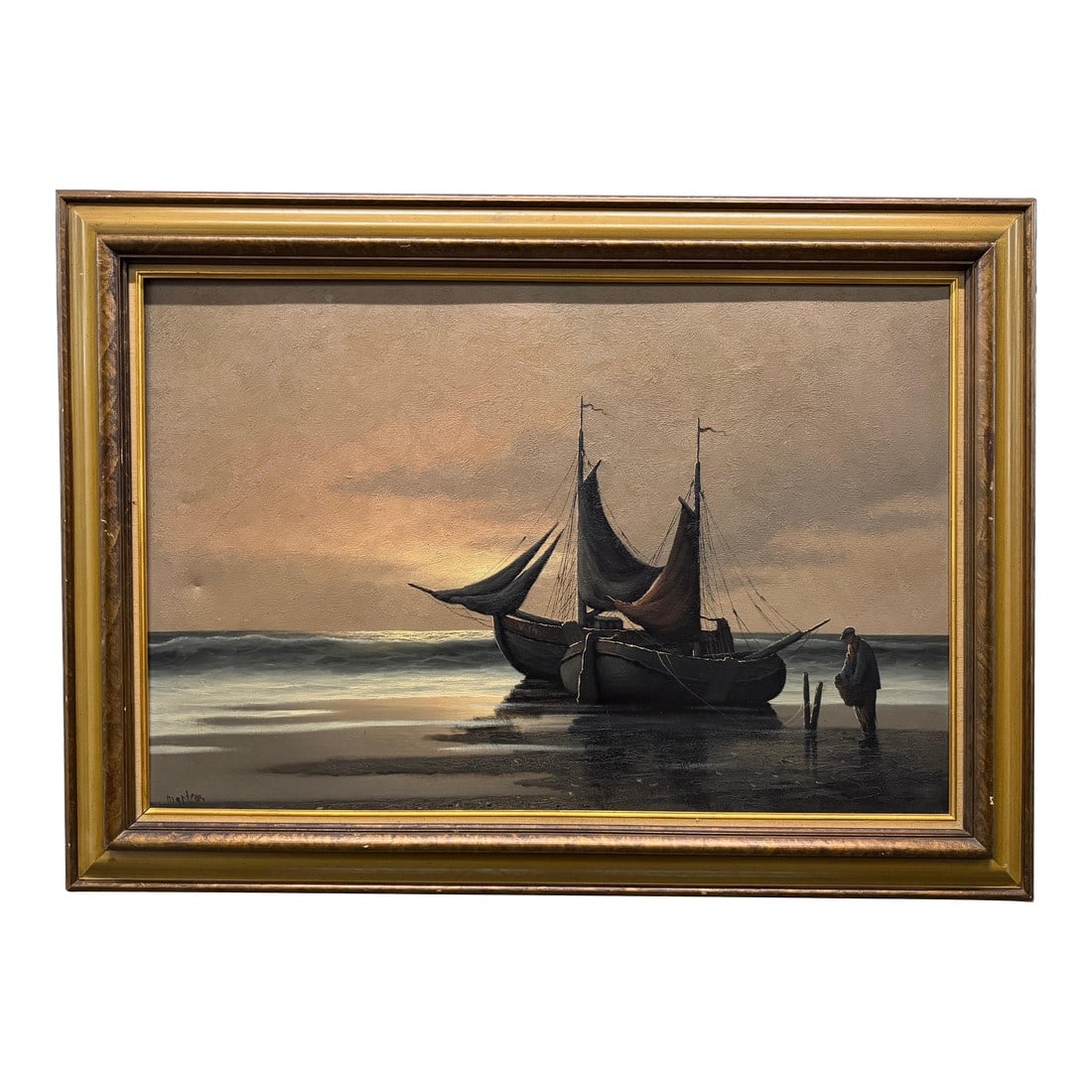 Mid 20th Century Vintage Marl Martens Maritime Scene, Seascape Oil Painting (1 of 12)