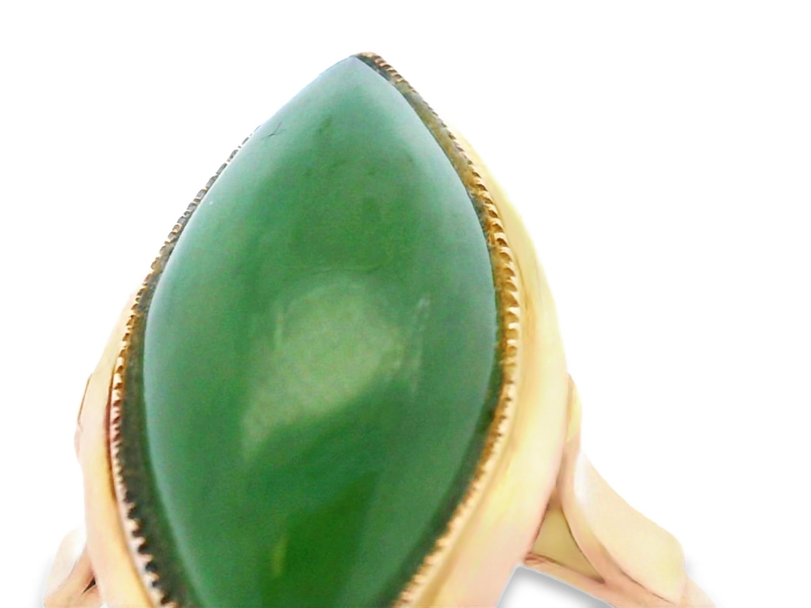 1970s 14k Yellow Gold Green Jade Cabochon Statement Ring, Size 8 - 12