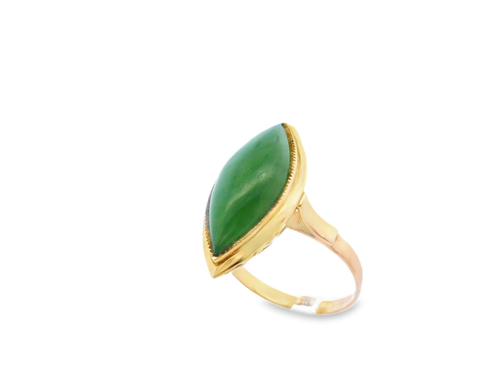 1970s 14k Yellow Gold Green Jade Cabochon Statement Ring, Size 8 - 7