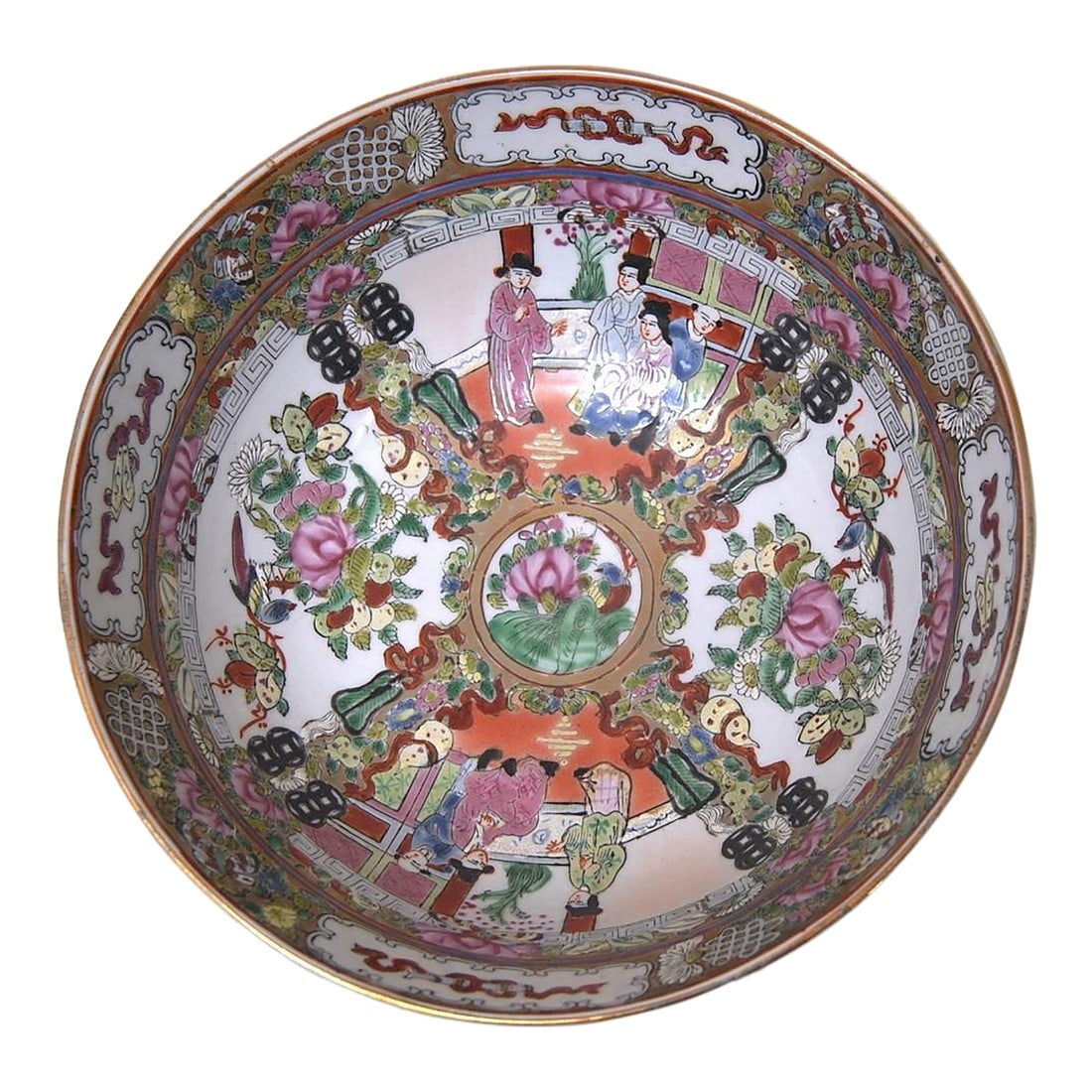 Late 19th Century Cantonese Famille Rose Punch Bowl With Qianlong Reign Mark (1 of 9)