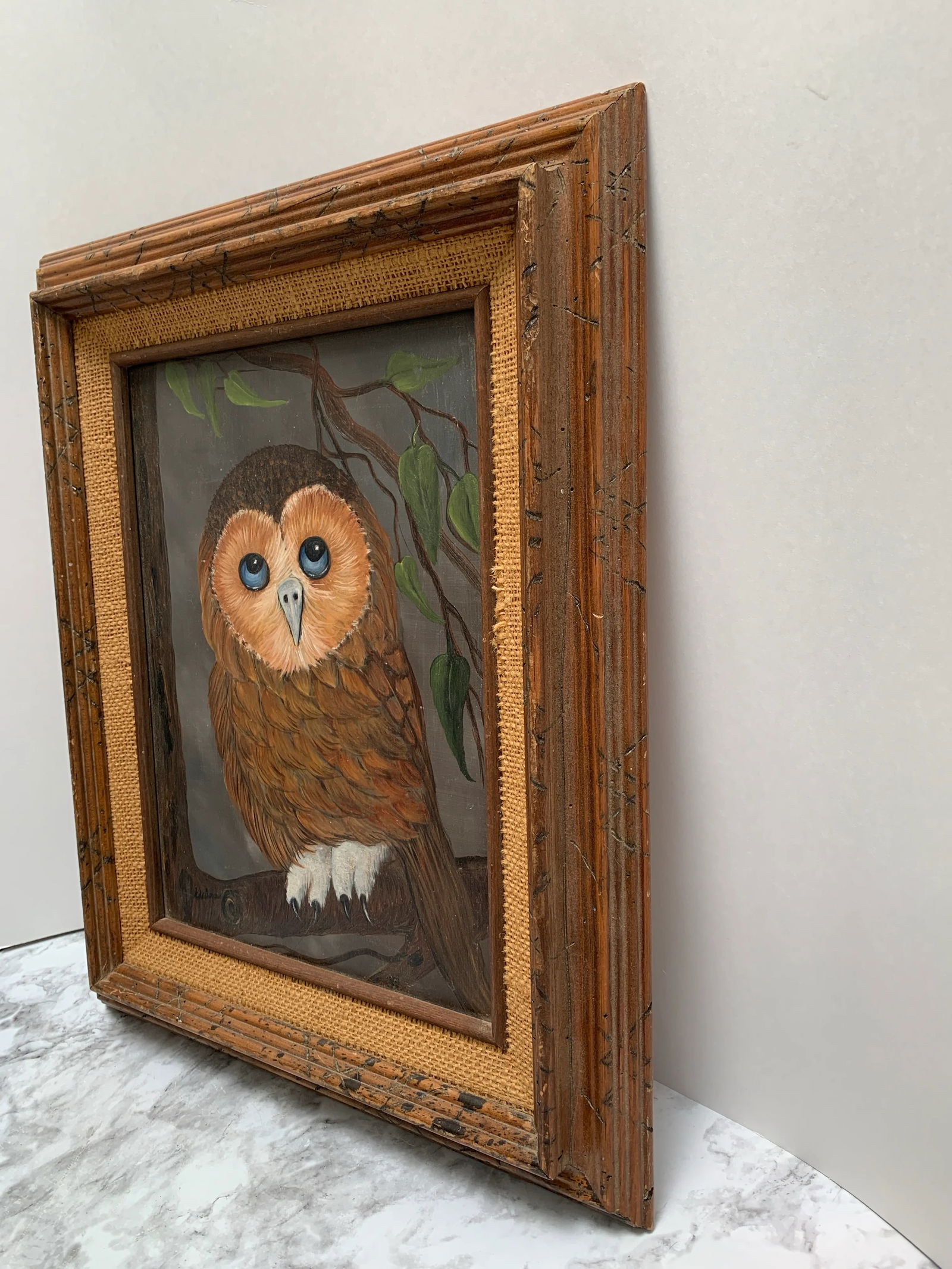 Vintage Primitive Original Painting of a Sweet Sheepish Owl - 2