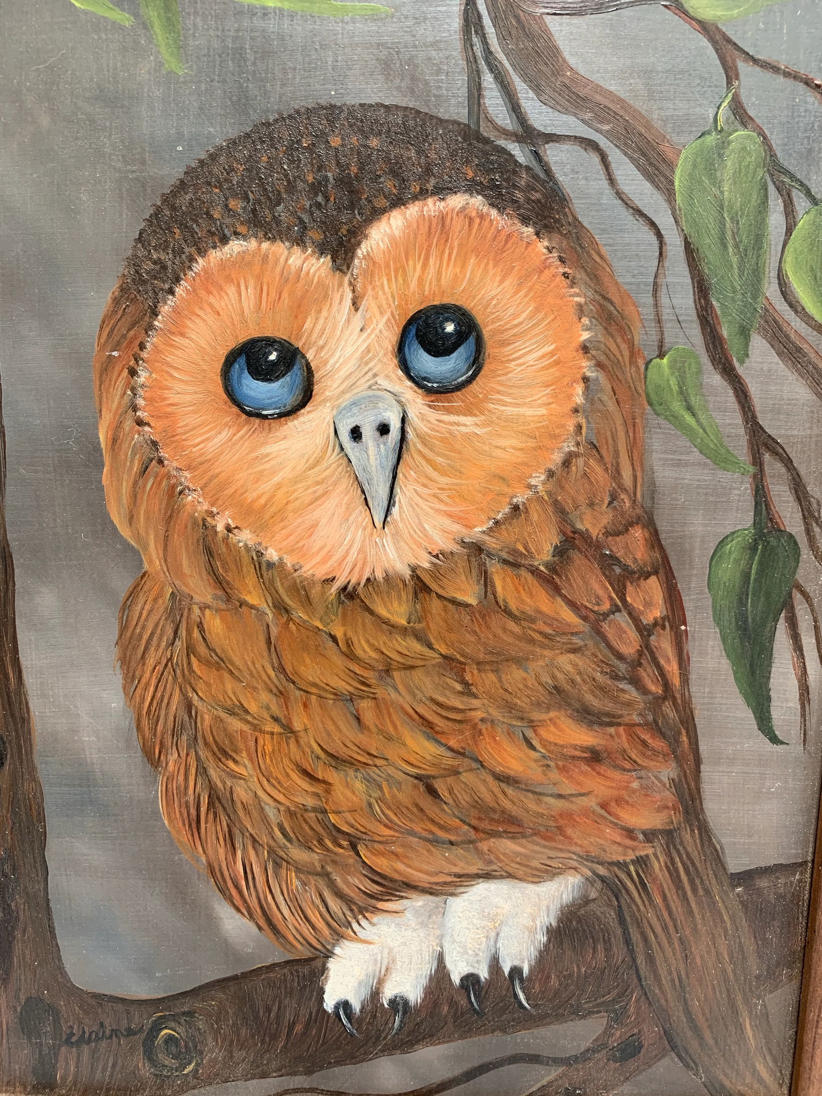 Vintage Primitive Original Painting of a Sweet Sheepish Owl - 3