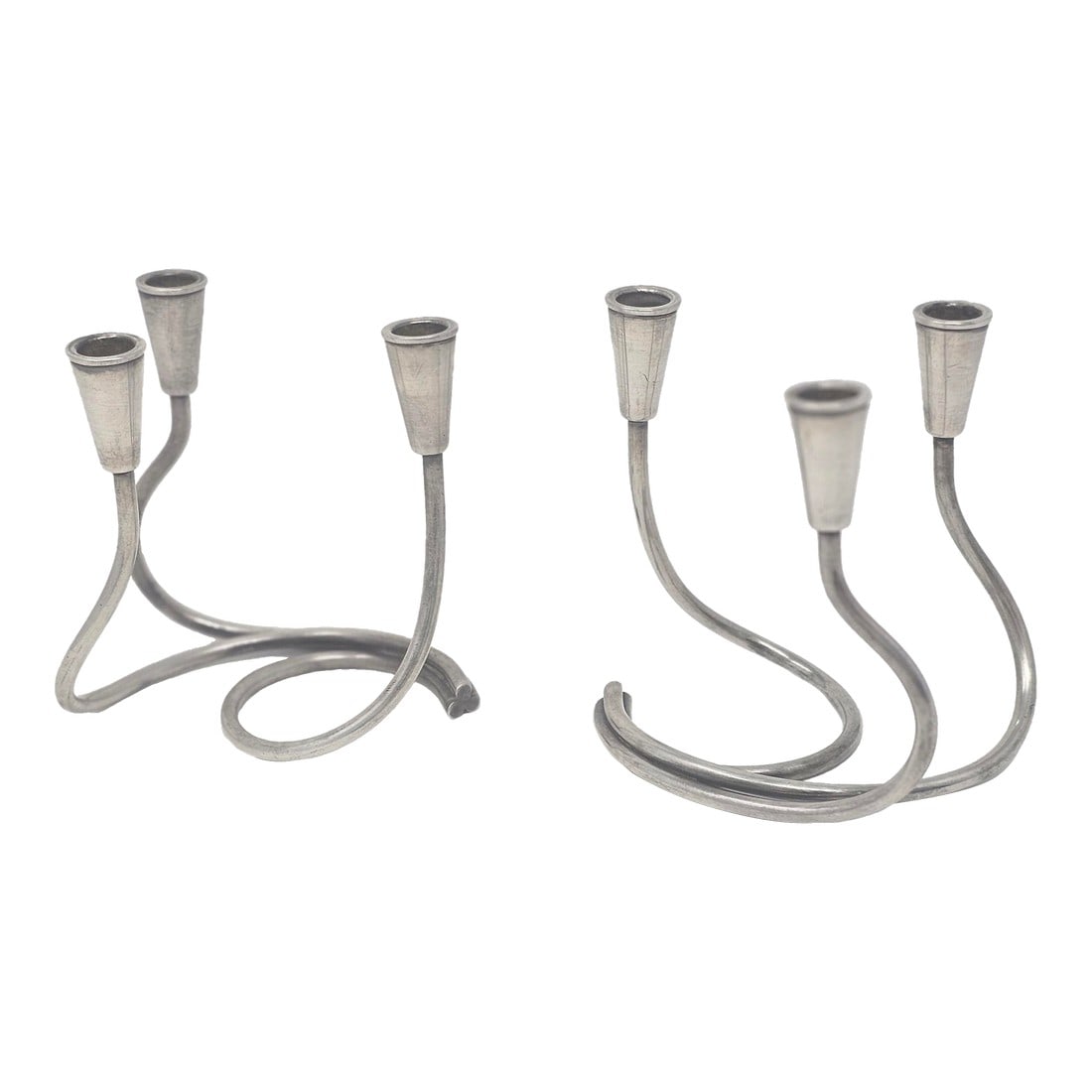 1960s Carl Frederik Christiansen Mid Century .925 Silver Designer Silver Plated Candle Stick Holders: Vintage Danish Mid-Century, Modern candle holders for narrow tapers is made by Carl Frederik Christiansen in Denmark. This set of two are crafted from high-quality .925 silverplate, making them both d