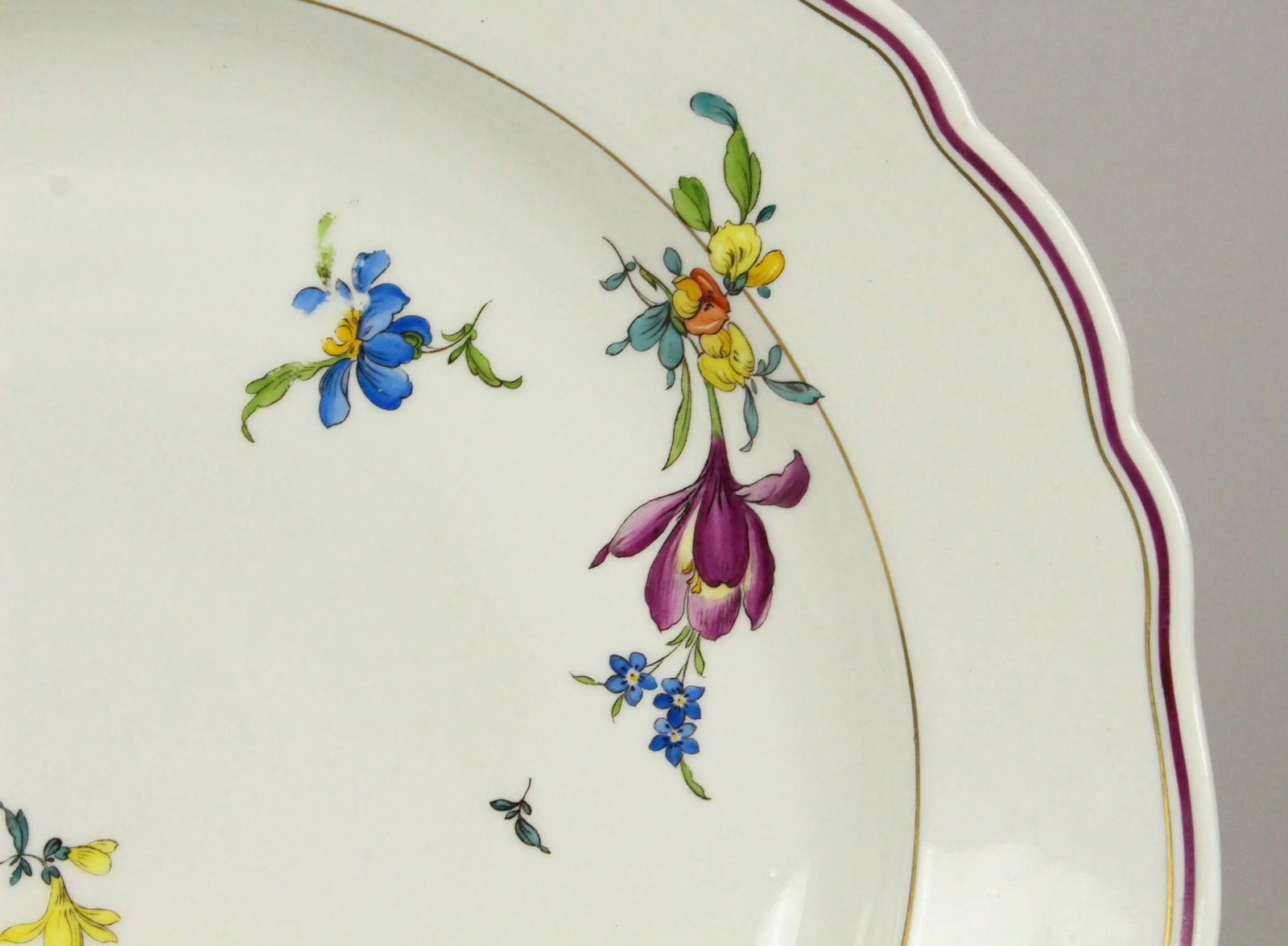 1800's Meissen Porcelain "Deutches Blumen" Flowers Round Platter Charger - 2