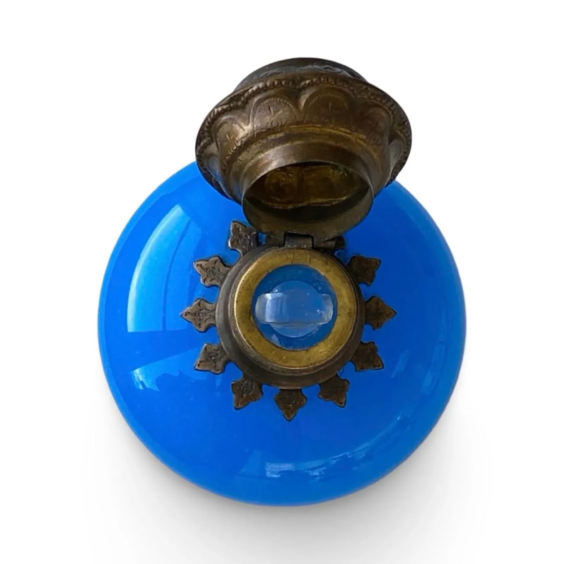 Antique French Blue Opaline Perfume Scent Bottle With Miniature Louvre Painting, Circa 1850, Perfume - 3