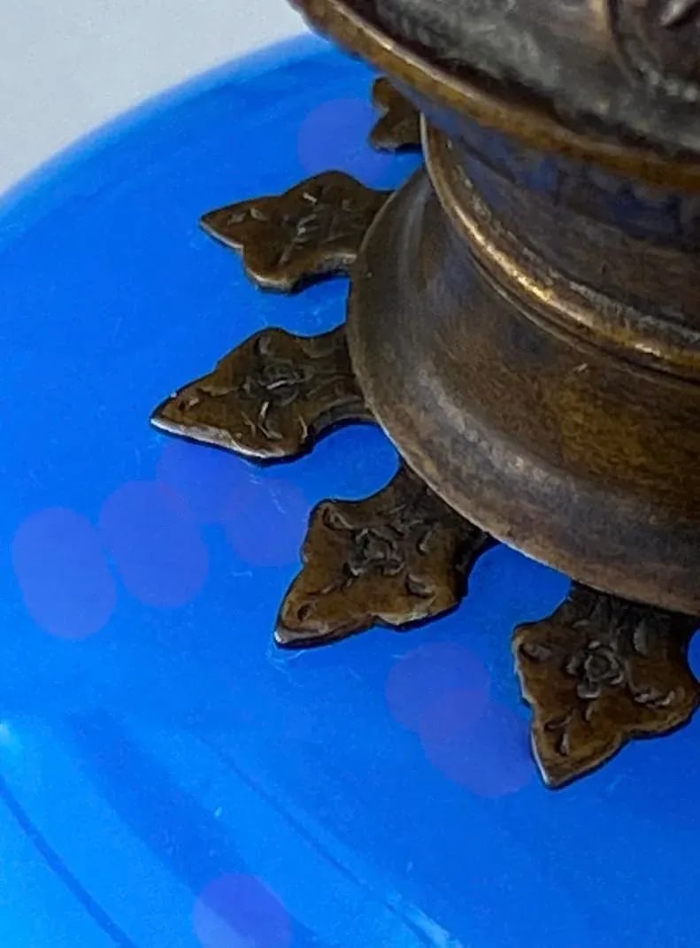 Antique French Blue Opaline Perfume Scent Bottle With Miniature Louvre Painting, Circa 1850, Perfume - 8