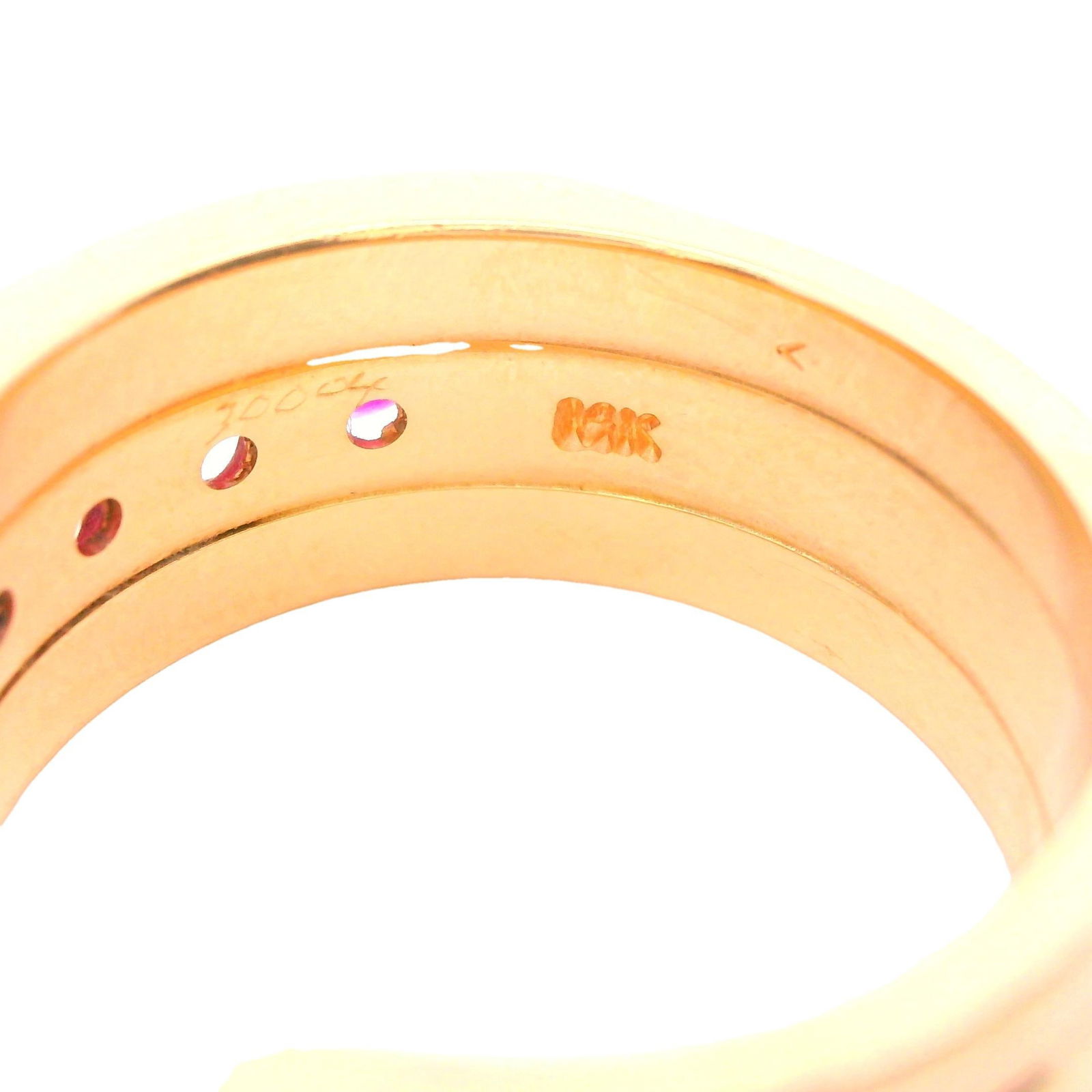 1980s 14k Yellow Gold Ruby & Diamond Band Ring, Size 6.75 - 12