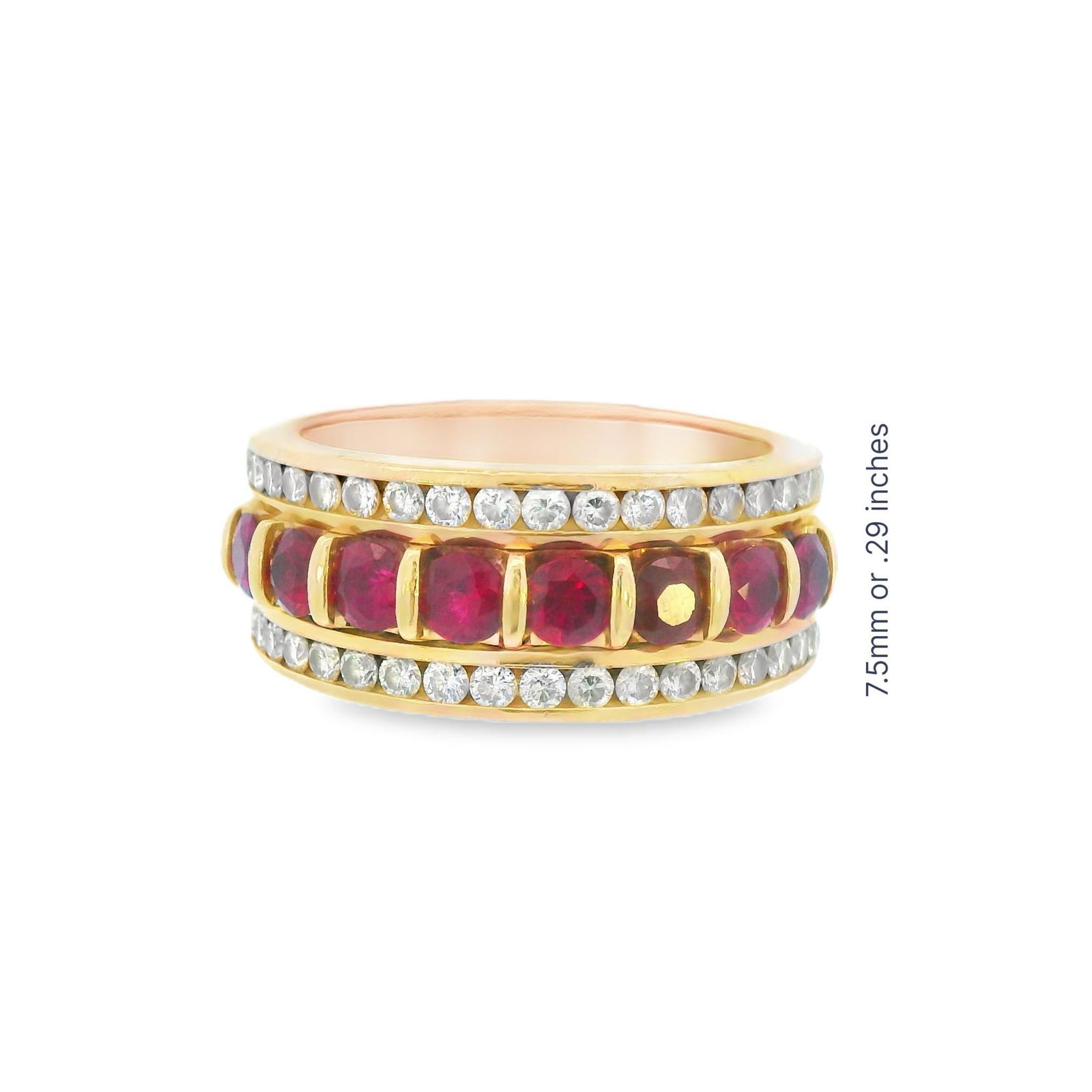 1980s 14k Yellow Gold Ruby & Diamond Band Ring, Size 6.75 - 8