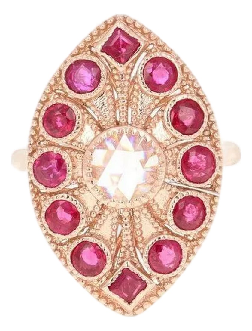19th Century 2.09 Carat Ruby and Rose Cut Diamond 14 Karat Rose Gold Cocktail Ring, Size 7 (1 of 5)