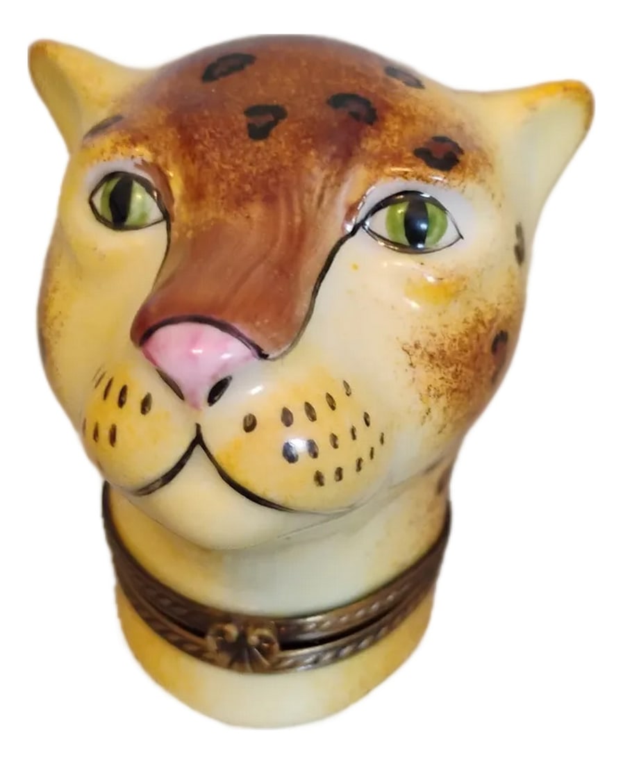 1980s Charmart Pient Main Limoges Frace Jaguar Head Trinlet Box (1 of 6)