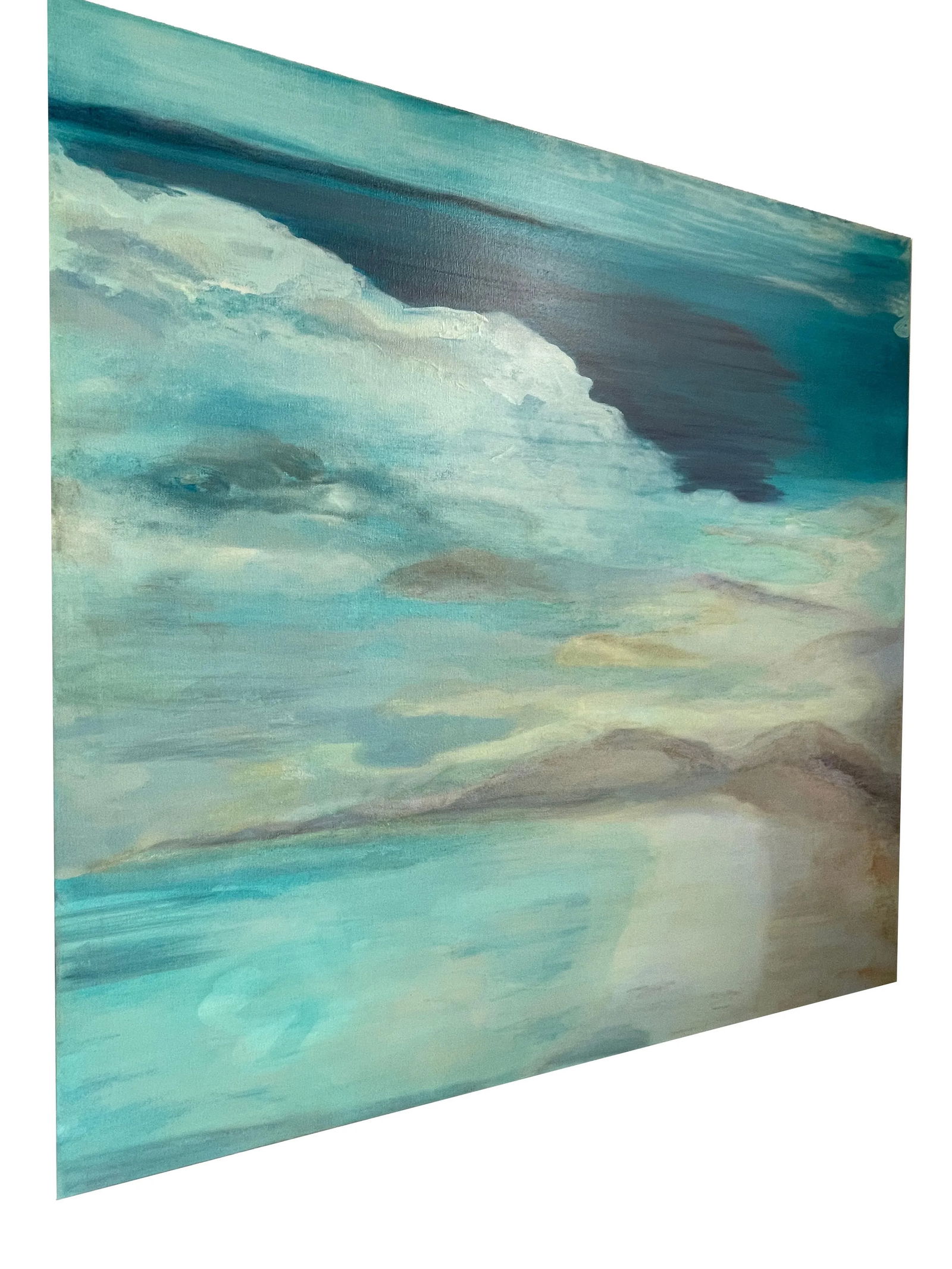 Coastal Contemporary Dreamscape - Large Abstract Seascape Painting in Cerulean Blue & Aqua Tones f - 2