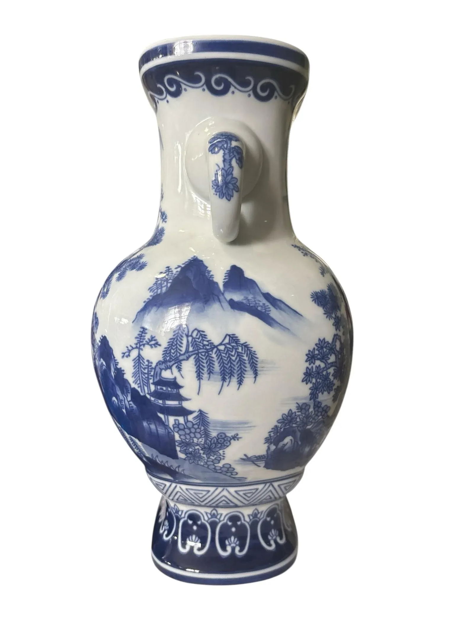 Vintage Palm Beach Regency Chinoiserie Blue & White Porcelain Asian Vase - 2