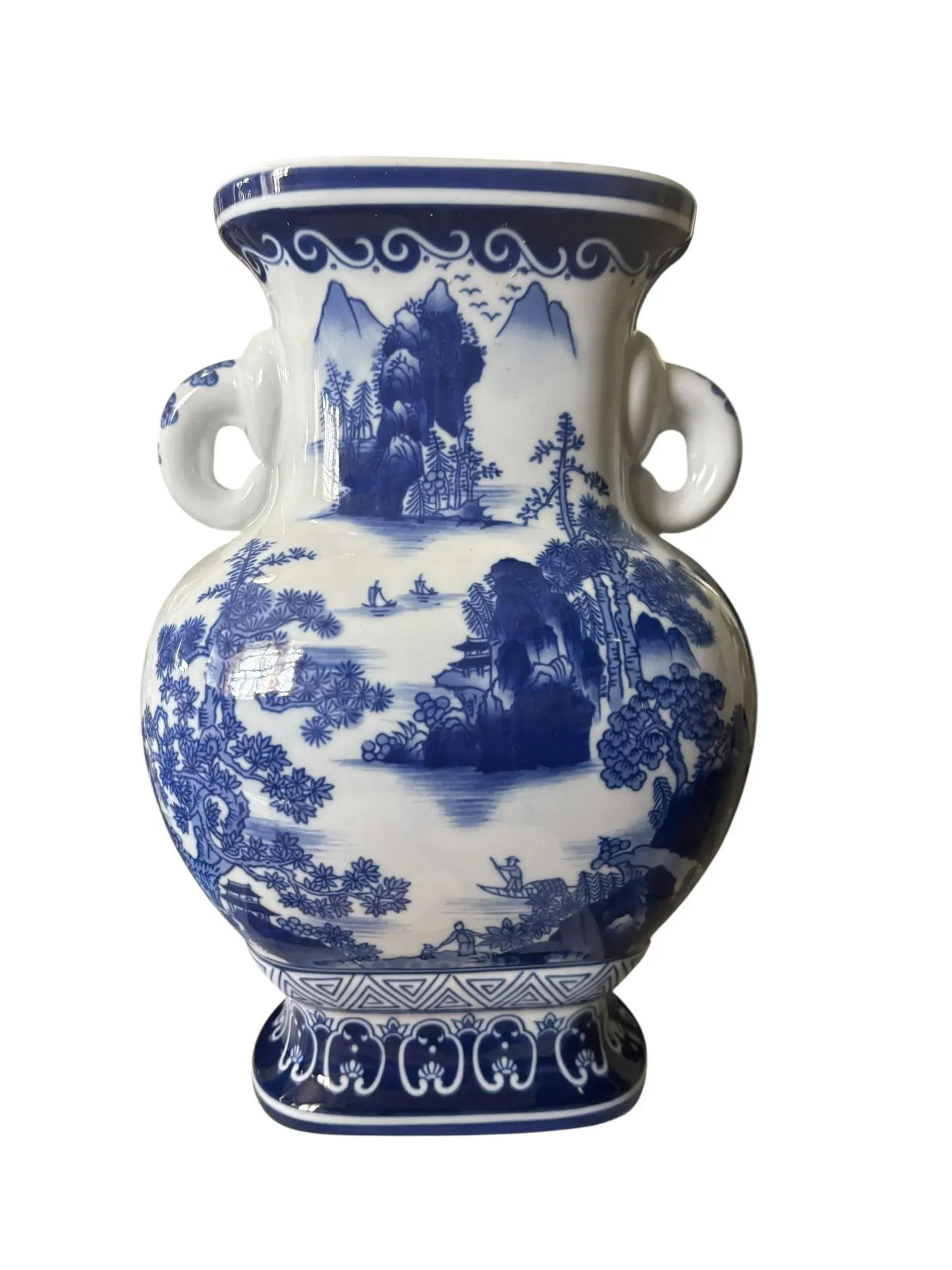 Vintage Palm Beach Regency Chinoiserie Blue & White Porcelain Asian Vase - 3
