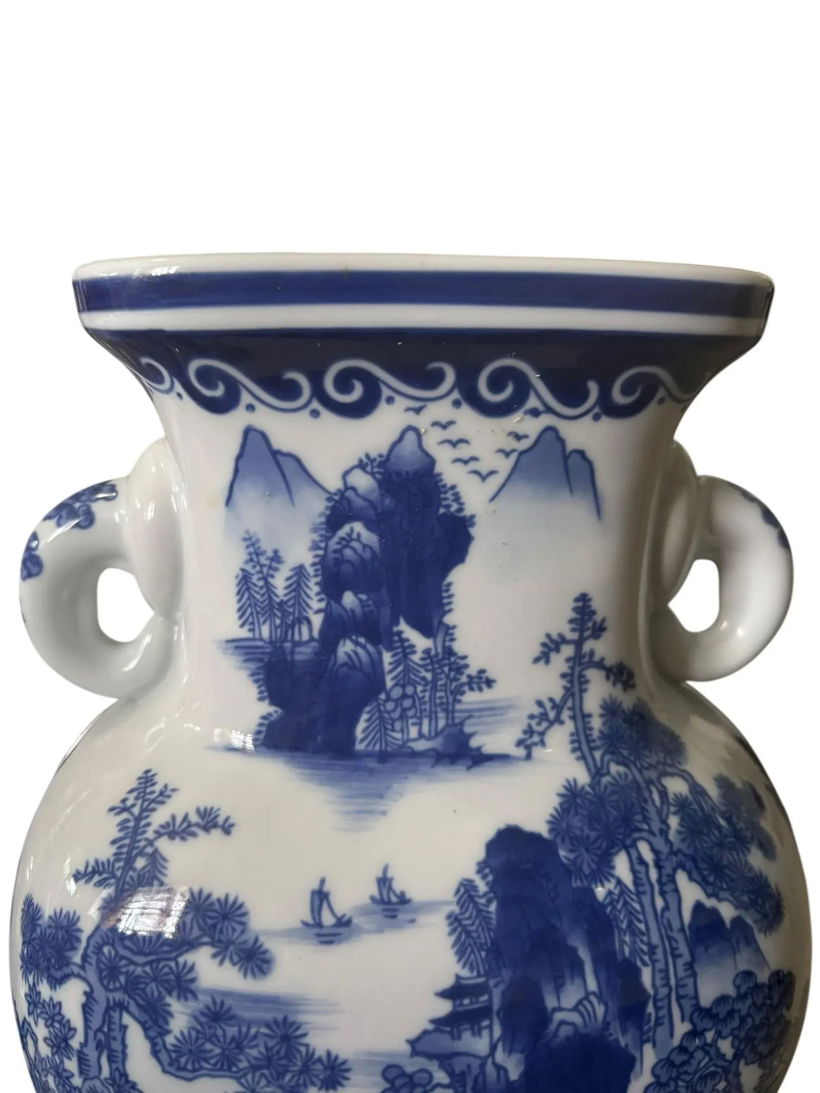 Vintage Palm Beach Regency Chinoiserie Blue & White Porcelain Asian Vase - 5