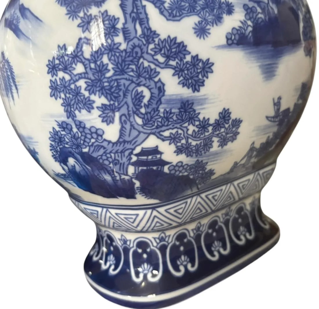 Vintage Palm Beach Regency Chinoiserie Blue & White Porcelain Asian Vase - 6