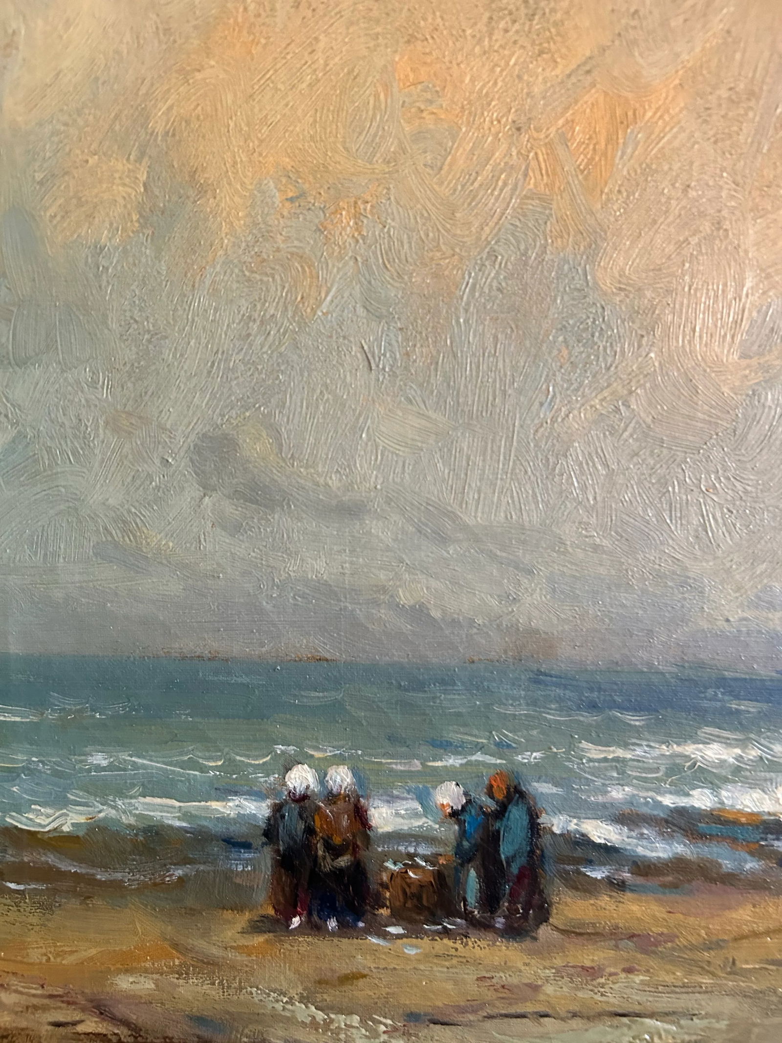 Late 19th Century Antique Belgium Oil Painting of Beach Landscape With Fishing Boat by Charles Lambe - 8