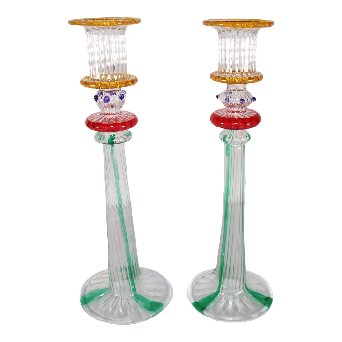 Pair of Murano Attributed Multicolored Glass Candle Sticks (1 of 5)