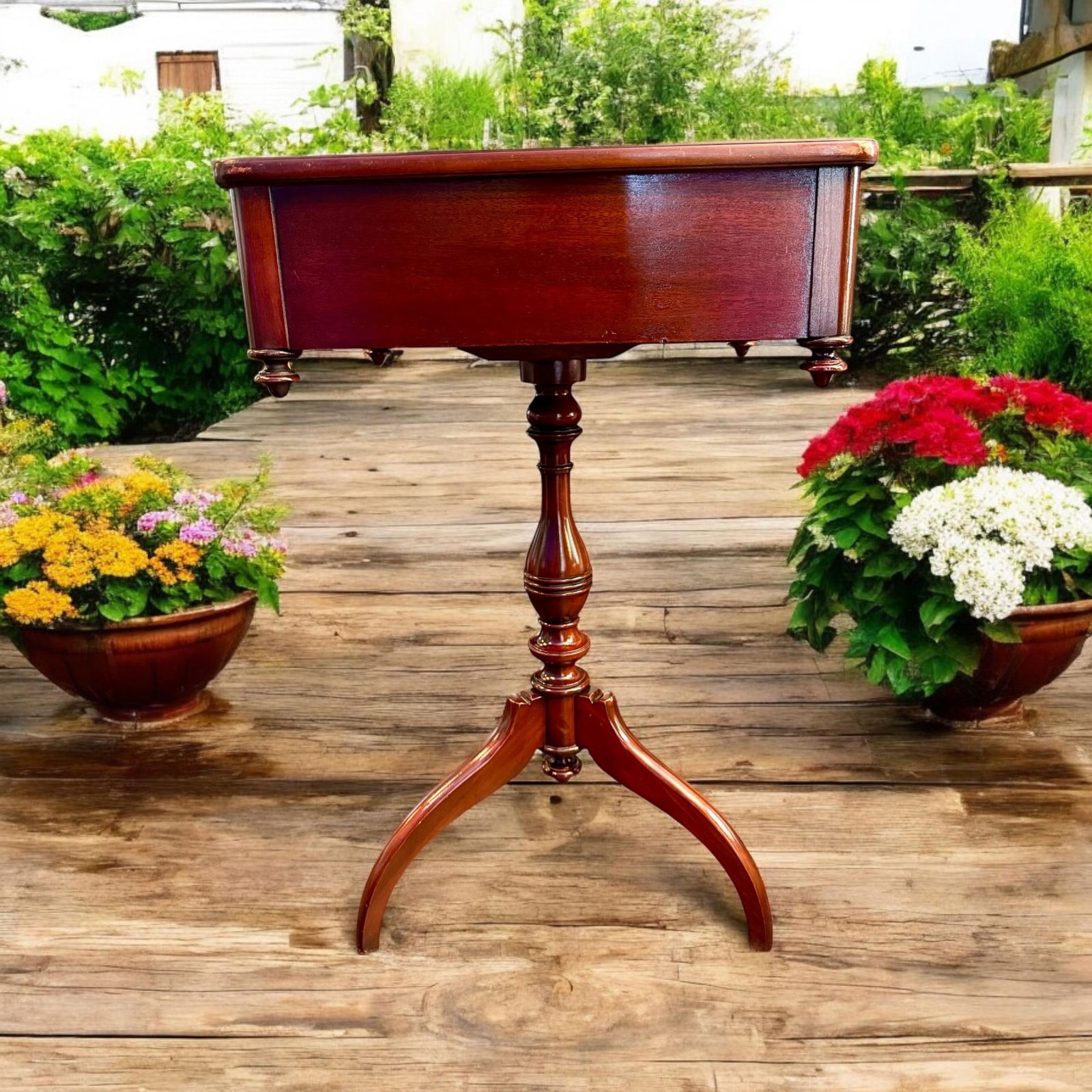 Antique Berkey & Gay Pedestal Table-Side Table-Flame Mahogany-Victorian-Tripod - 4