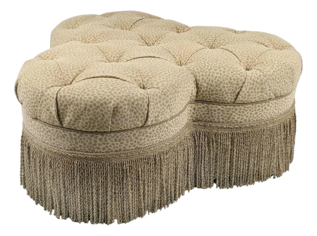 Ethan Allen Animal Print Tufted Quatrefoil Ottoman With Bullion Fringe (1 of 11)