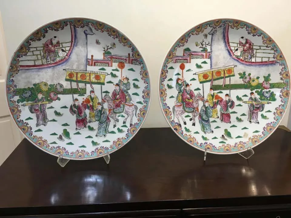 Famille Rose Chinese Porcelain Charger Platters - a Pair - 2