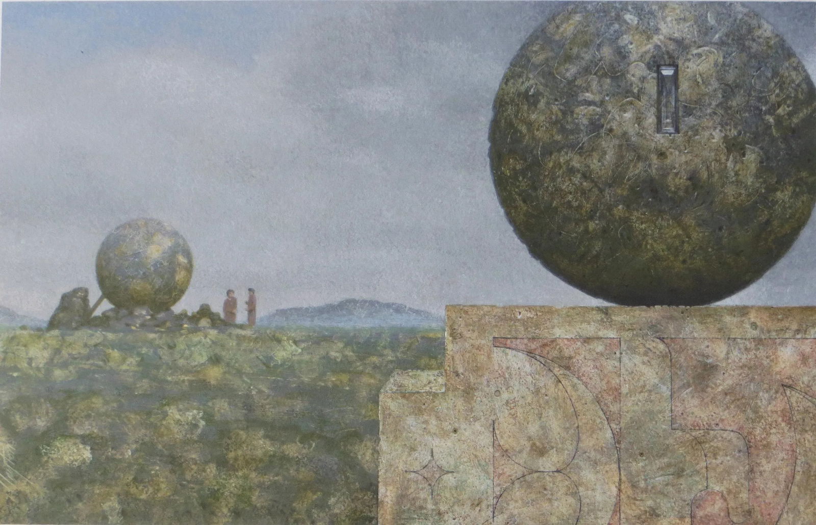 1980s Clayton Anderson Surrealist Painting, Landscape With Two Spheres - 3