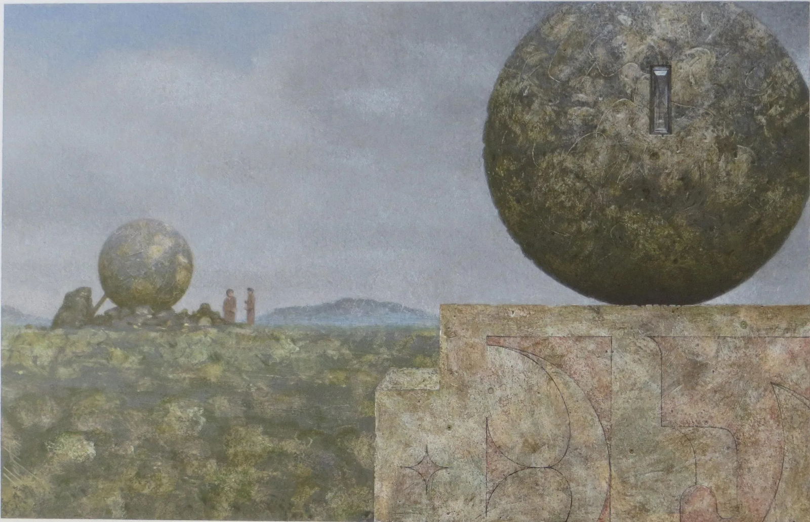 1980s Clayton Anderson Surrealist Painting, Landscape With Two Spheres - 7