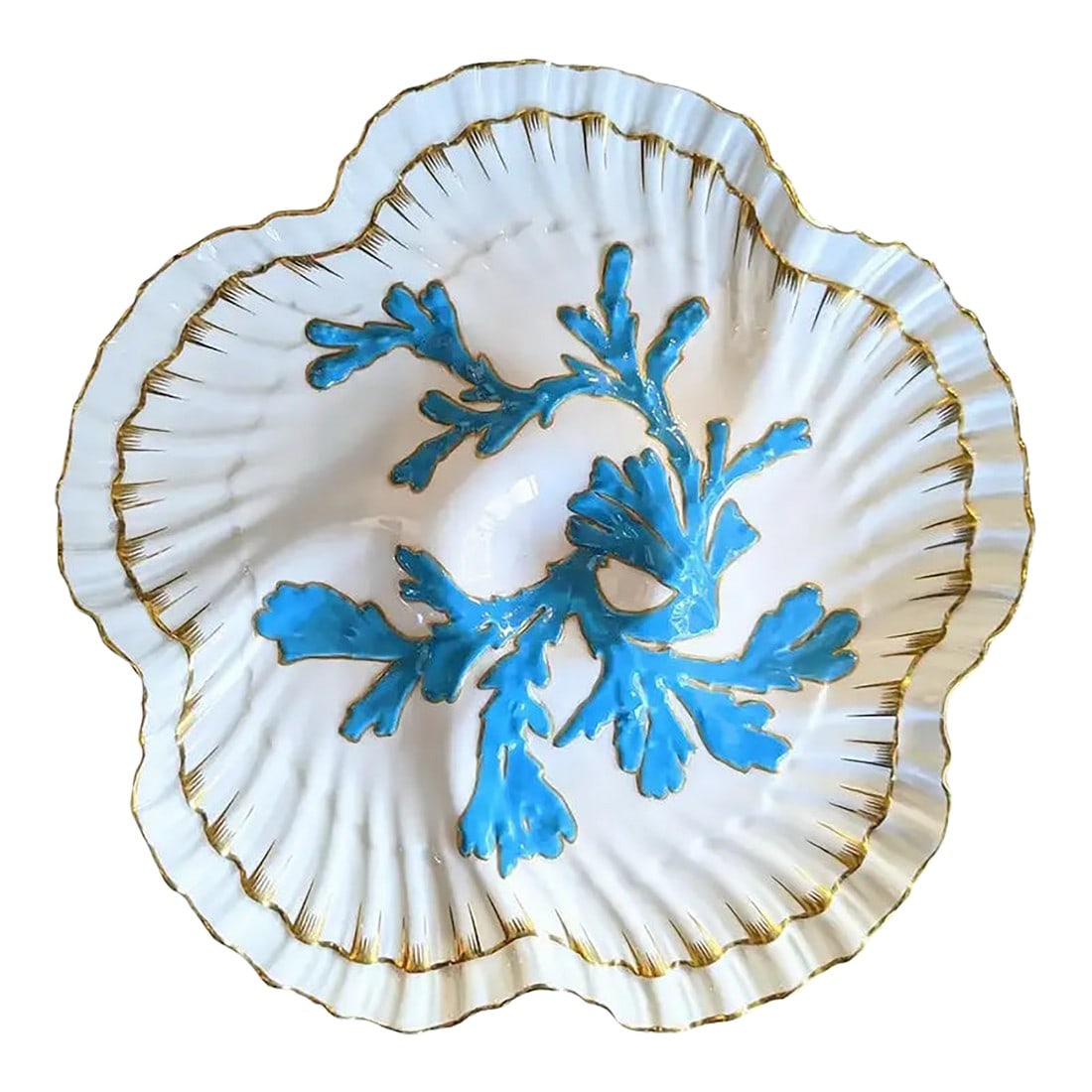 Antique English Brownfield Porcelain Oyster Plate Made for Tiffany & Co. In Blue (1 of 7)