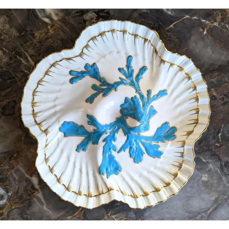 Antique English Brownfield Porcelain Oyster Plate Made for Tiffany & Co. In Blue - 2