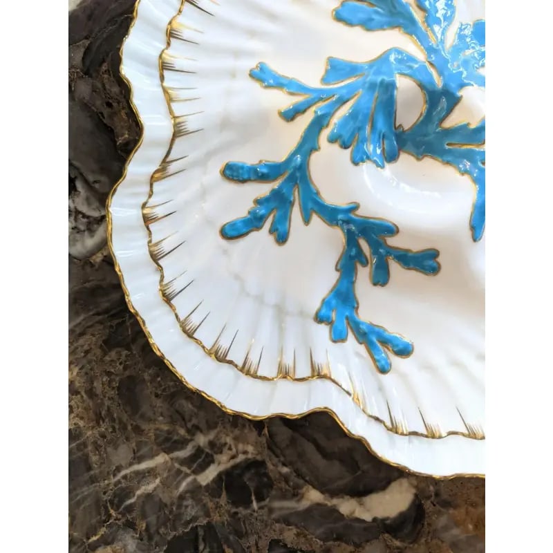 Antique English Brownfield Porcelain Oyster Plate Made for Tiffany & Co. In Blue - 4