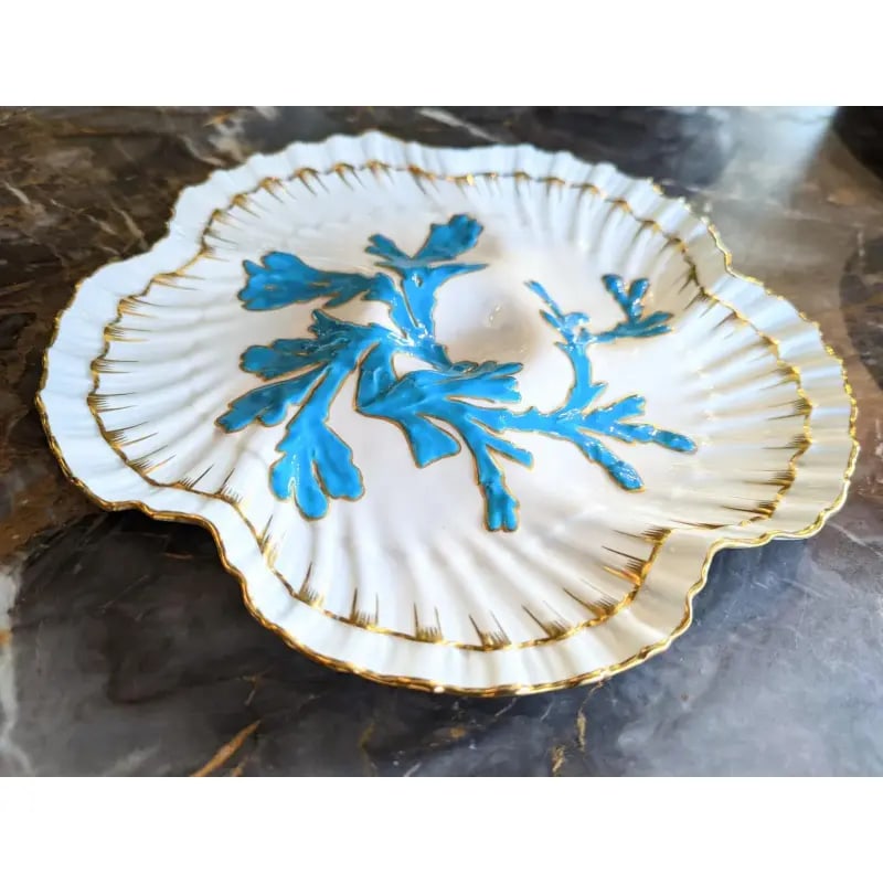 Antique English Brownfield Porcelain Oyster Plate Made for Tiffany & Co. In Blue - 5