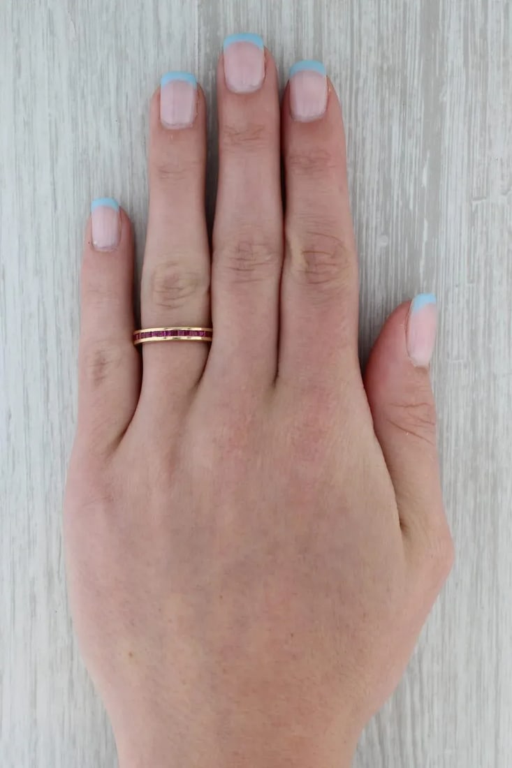 1.50ctw Ruby Eternity Band 18k Yellow Gold Size 6 Wedding Stackable Ring Spark - 2