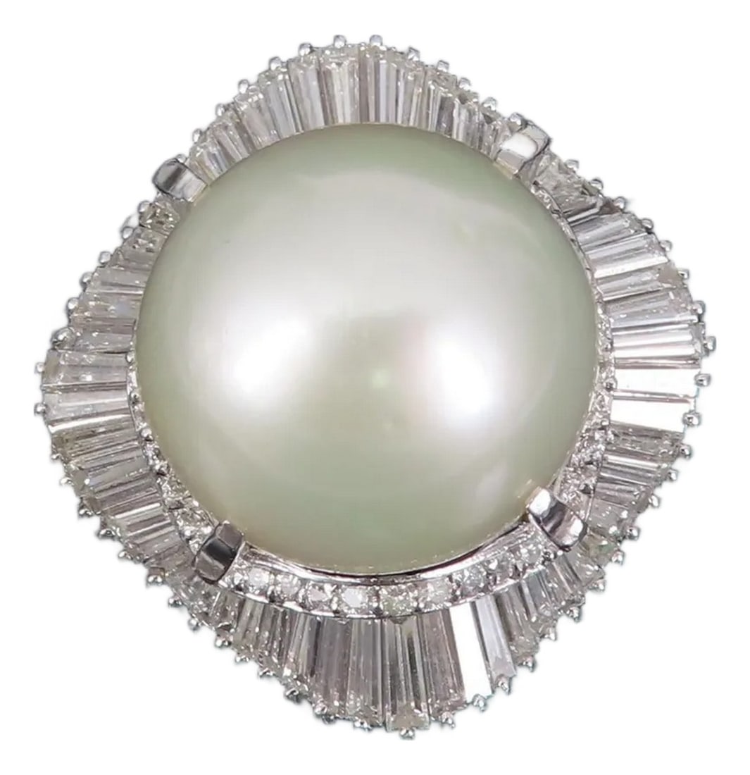 Late 20th Century Rare 18mm South Seas Pearl & 3.63ct Diamond Platinum Ring, 32gr Size 5.75 (1 of 18)