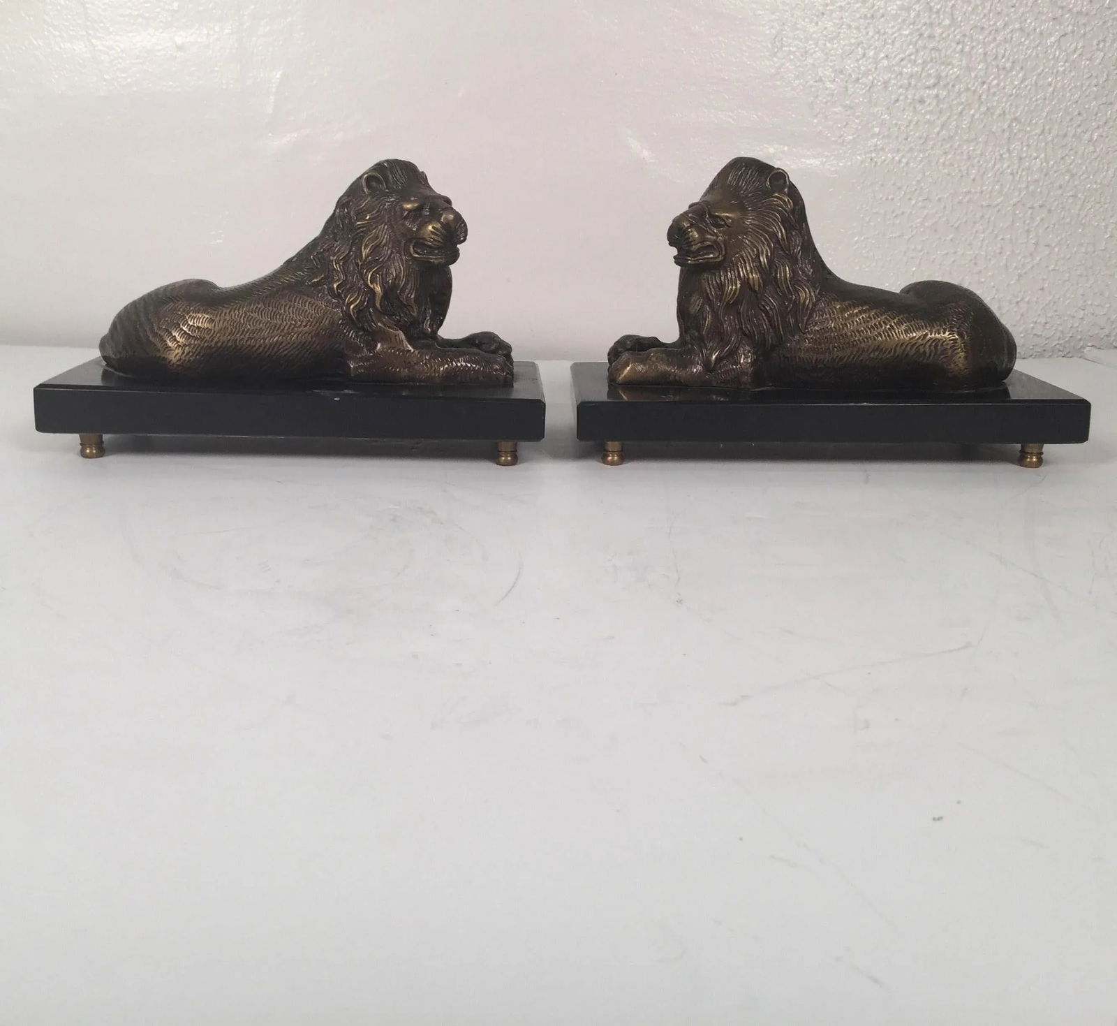 Bronze and Slate Lions - A Pair - 2
