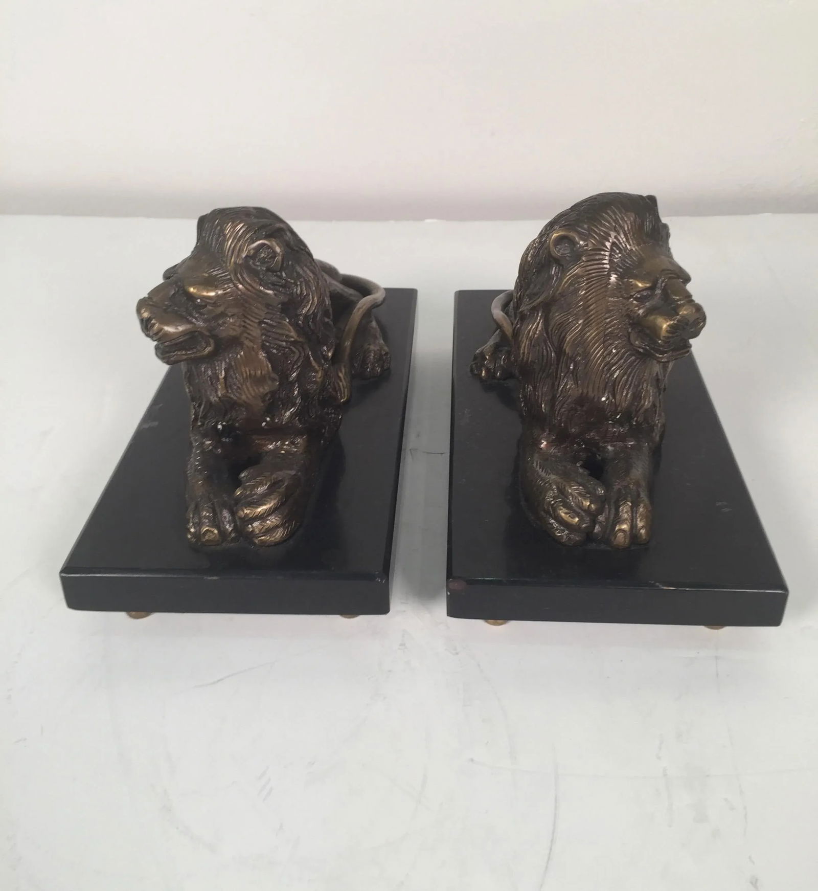 Bronze and Slate Lions - A Pair - 3