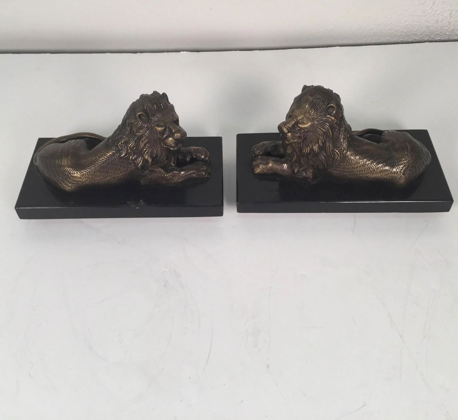 Bronze and Slate Lions - A Pair - 8