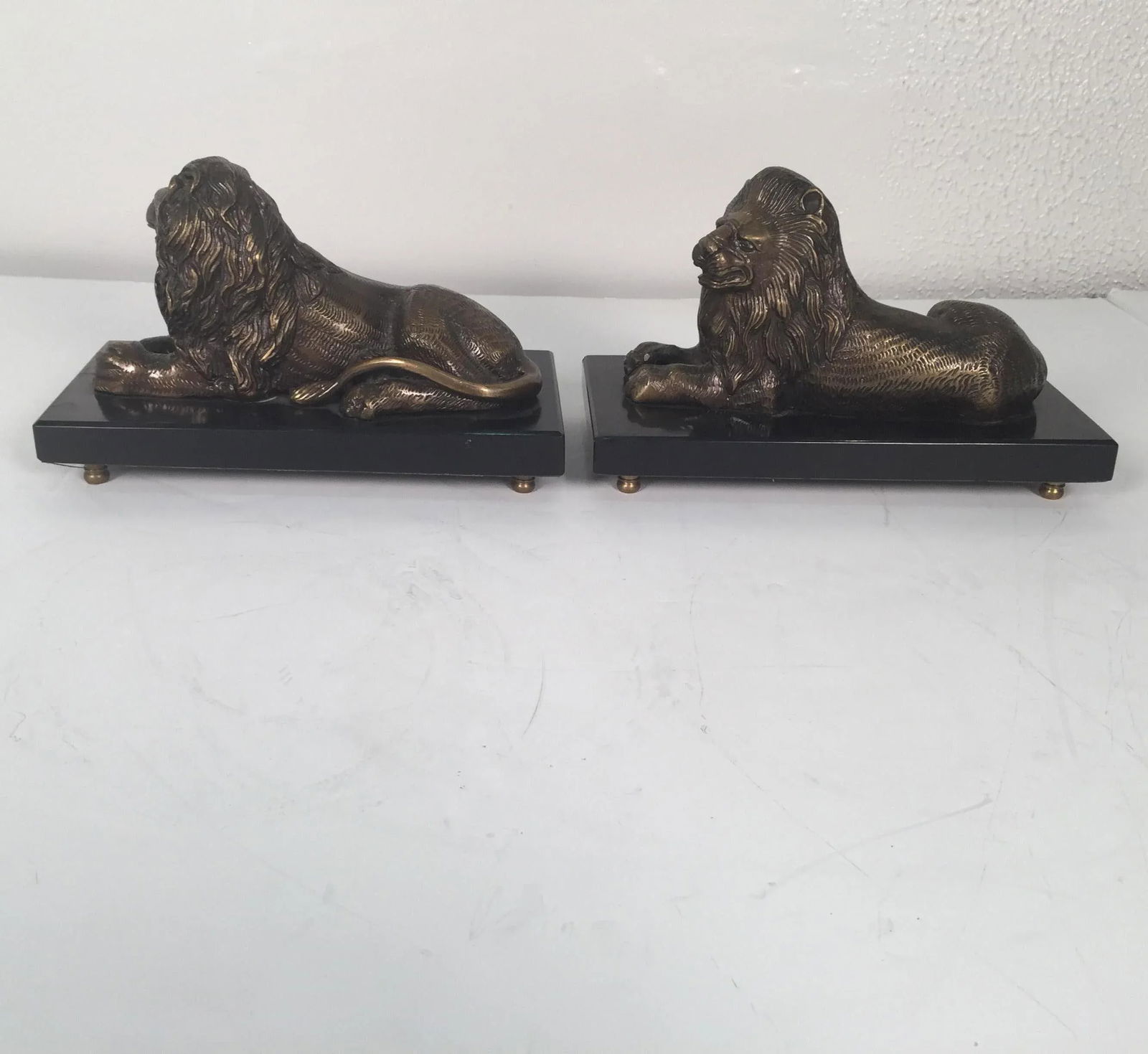 Bronze and Slate Lions - A Pair - 9