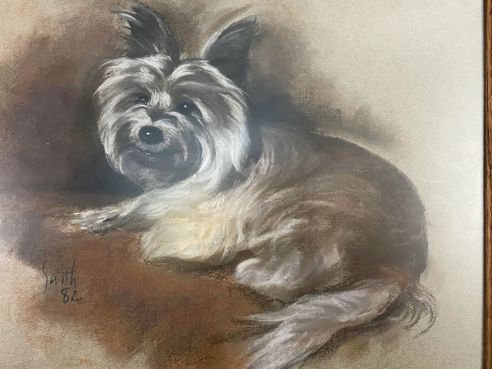 1980s Yorkshire Terrier Dog Portrait Pastel Drawing, Framed - 2
