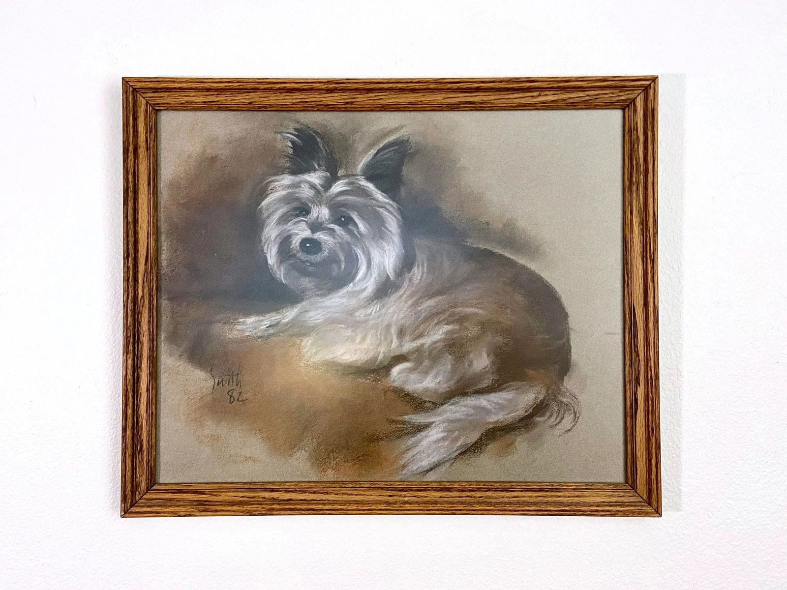 1980s Yorkshire Terrier Dog Portrait Pastel Drawing, Framed - 6