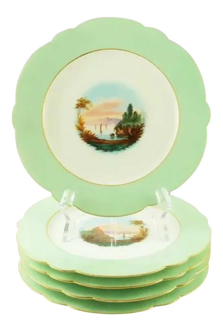 Early 20th Century Old Paris Style Porcelain Hand-Painted Landscape Scenes Cabinet Plates - Set of 5 (1 of 8)