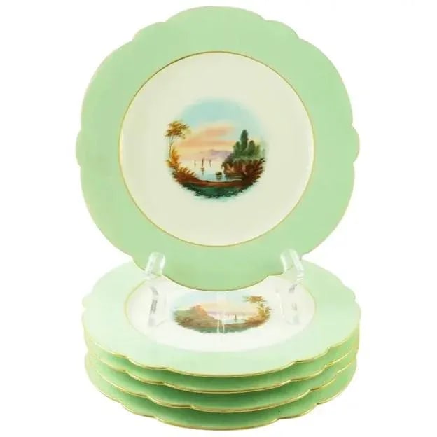 Early 20th Century Old Paris Style Porcelain Hand-Painted Landscape Scenes Cabinet Plates - Set of 5 - 8