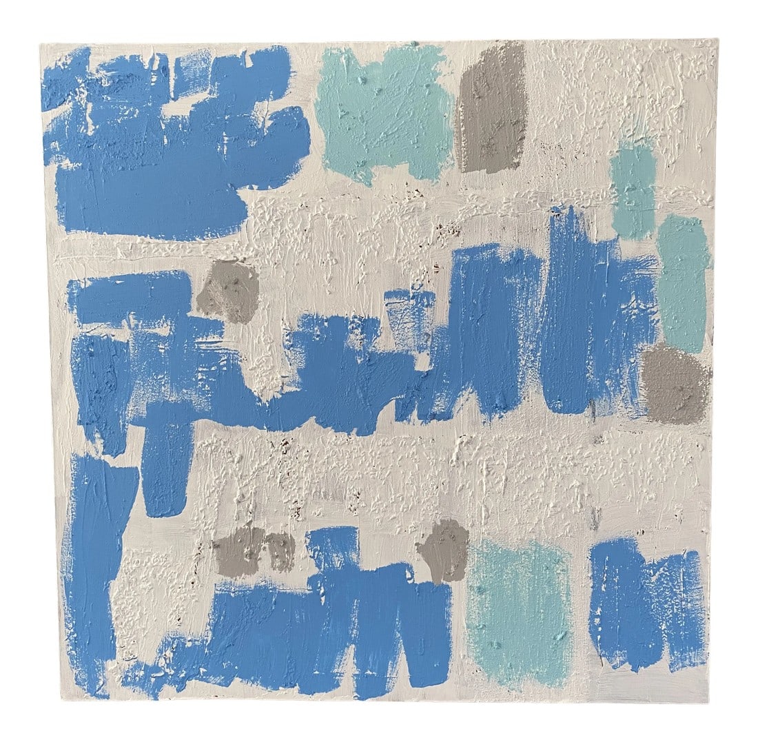 Contemporary Abstract Light Blue and White Mixed-Media Painting (1 of 8)