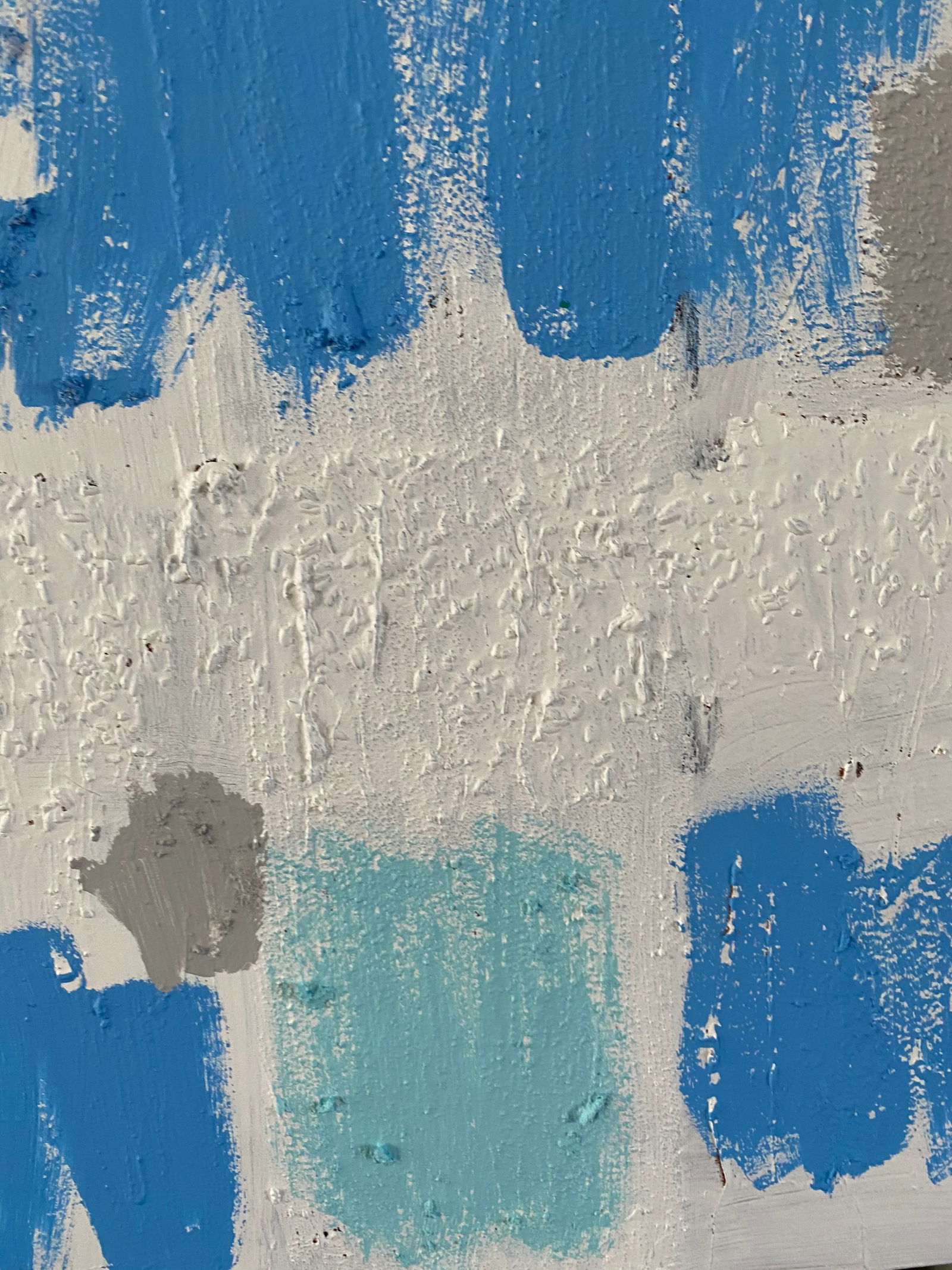 Contemporary Abstract Light Blue and White Mixed-Media Painting - 6