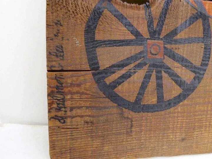 Mid 20th Century Large Mid Century Old Wood Horse Stagecoach Painting Reclaimed Board - 4