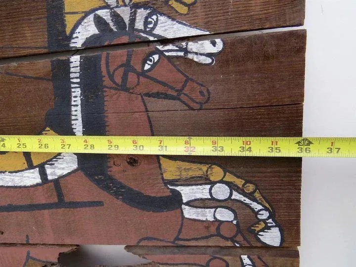 Mid 20th Century Large Mid Century Old Wood Horse Stagecoach Painting Reclaimed Board - 7